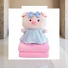 Pink little pig doll, blue dress, blue and white checkered bow, plush toy, children's gift Application Scenario